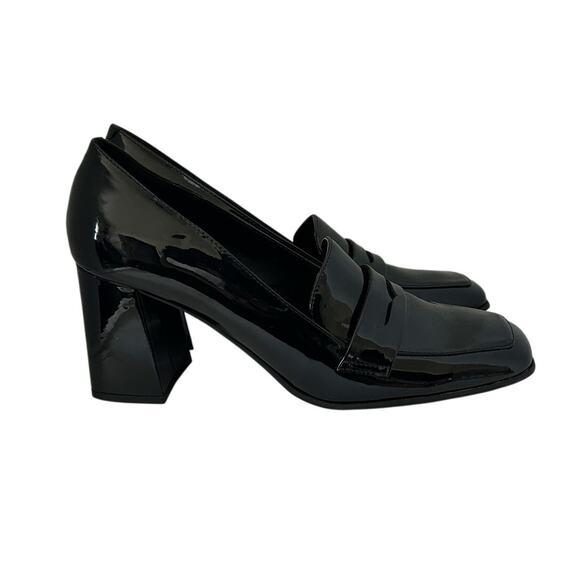 Women's Chunky High Heel Pump Loafers Square Toe Slip On Leather Shoes - Picture 2 of 8